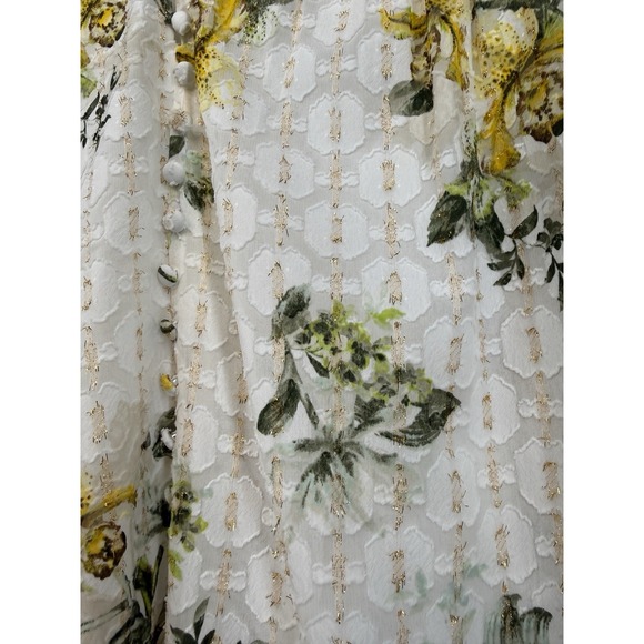 NWOT WHBM Gold Floral Long Sleeve Smocked Blouse Size Medium - Picture 3 of 6